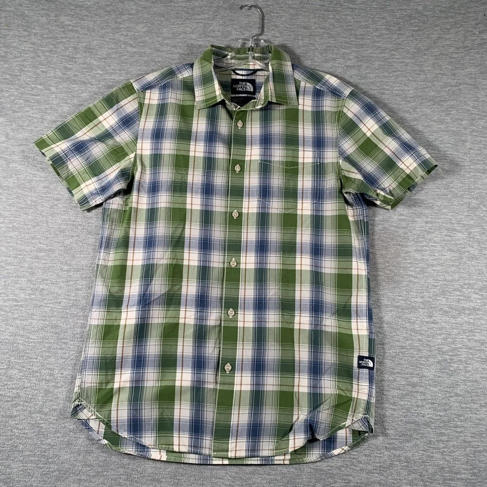 The North Face Shirt Mens Small Green Blue Plaid Short Sleeve Button Casual